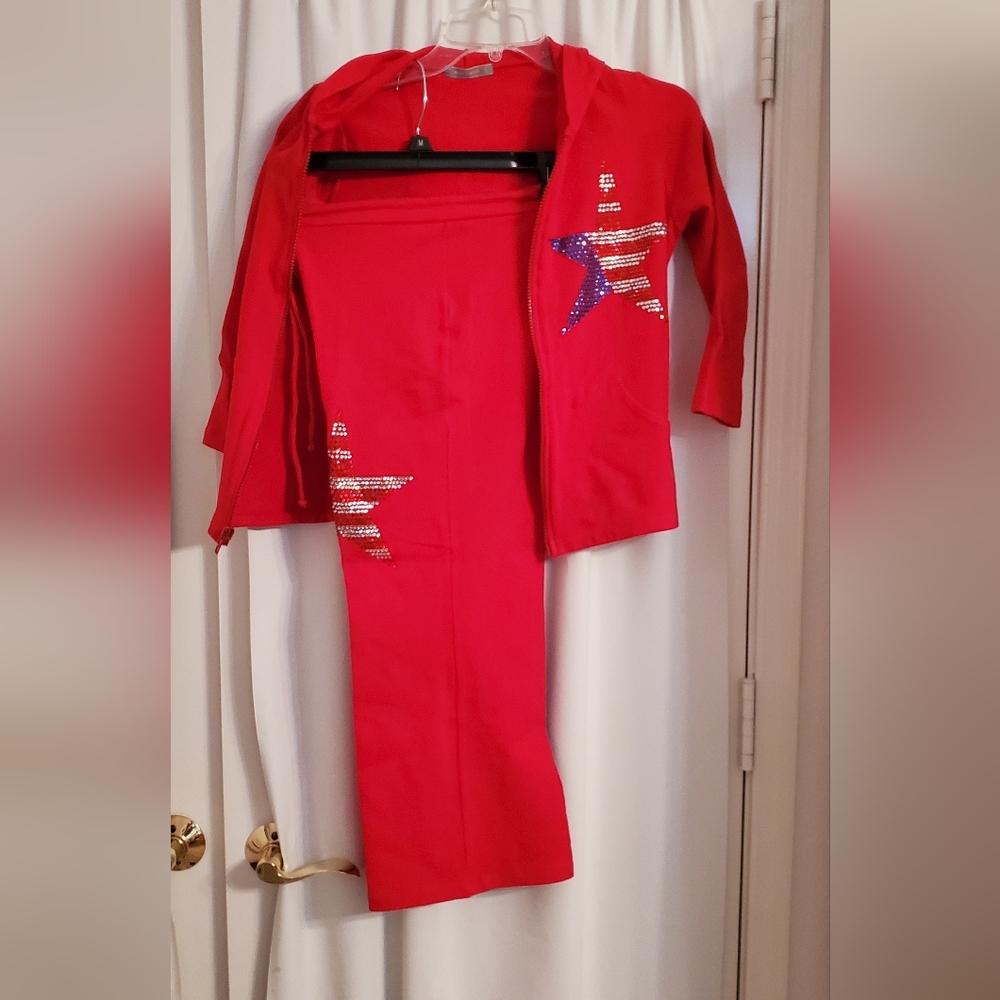 2pc Red Rhinestone jog suit